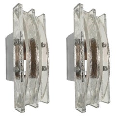 Vintage Italian Midcentury Pair of Clear Murano Wall Sconces by Poliarte, 1970s