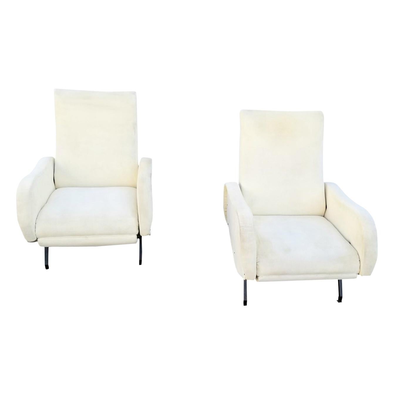 Italian Midcentury Pair of Reclining Chairs
