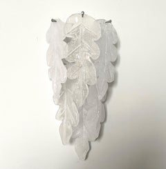 Italian Midcentury Pair of White Murano Leaf Wall Sconces by Mazzega, 1970s