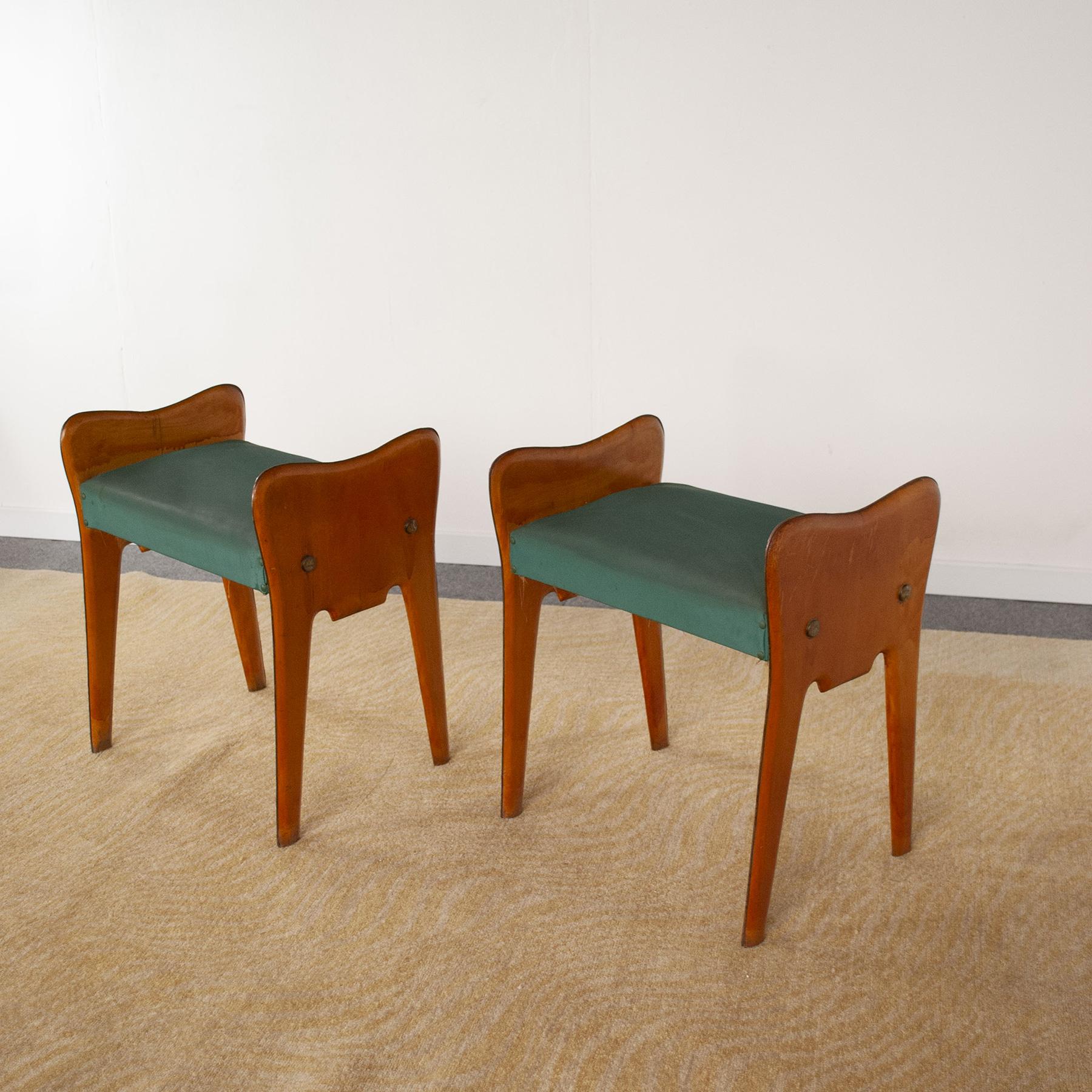 Mid-Century Modern Italian Mid-Century Pair of Wooden Benches from the 1950s For Sale