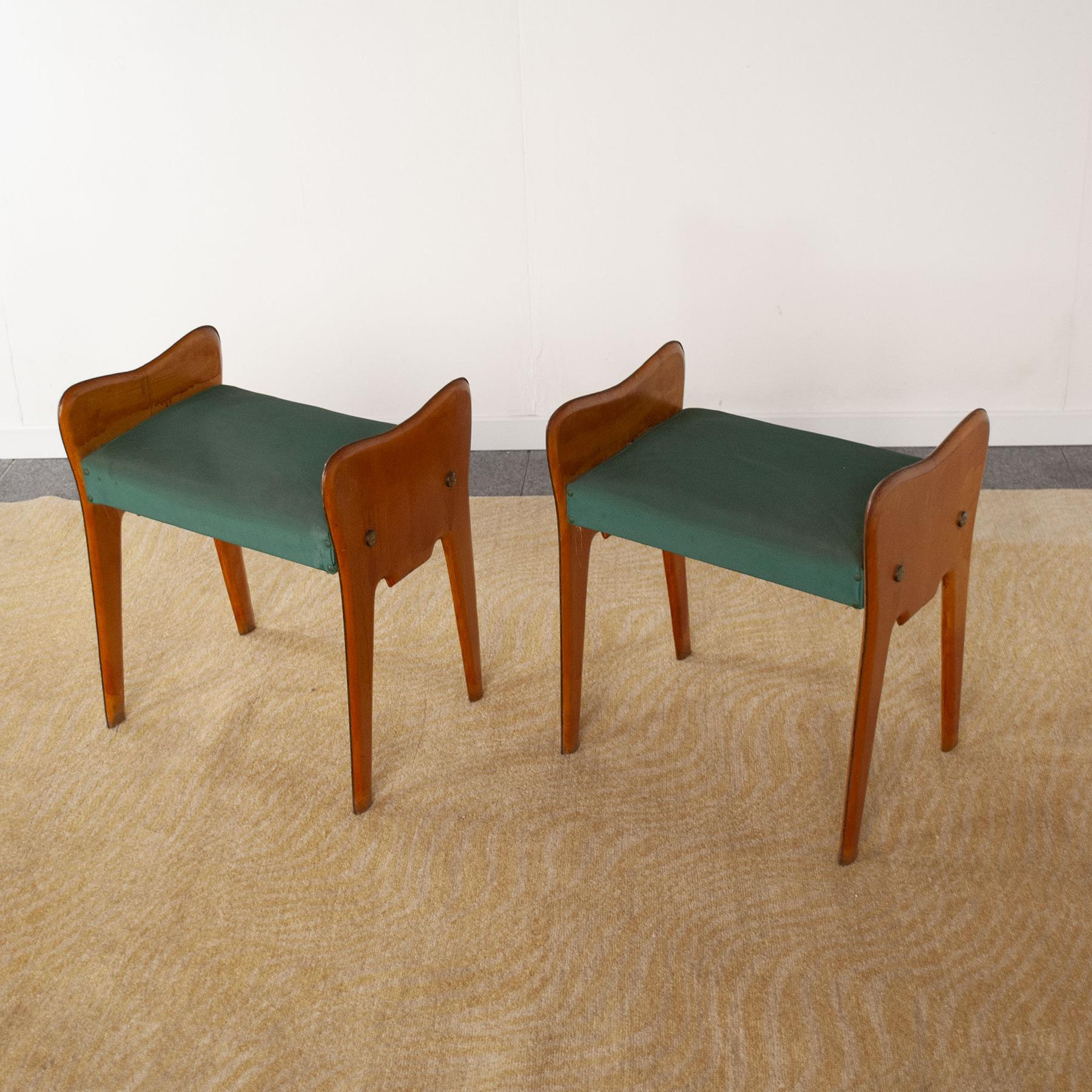 Brass Italian Mid-Century Pair of Wooden Benches from the 1950s For Sale