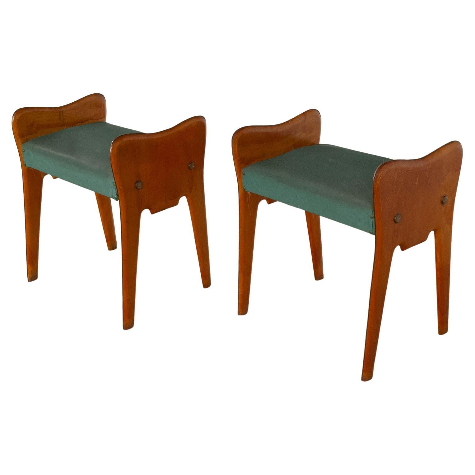Italian Mid-Century Pair of Wooden Benches from the 1950s