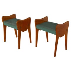 Italian Mid-Century Pair of Wooden Benches from the 1950s