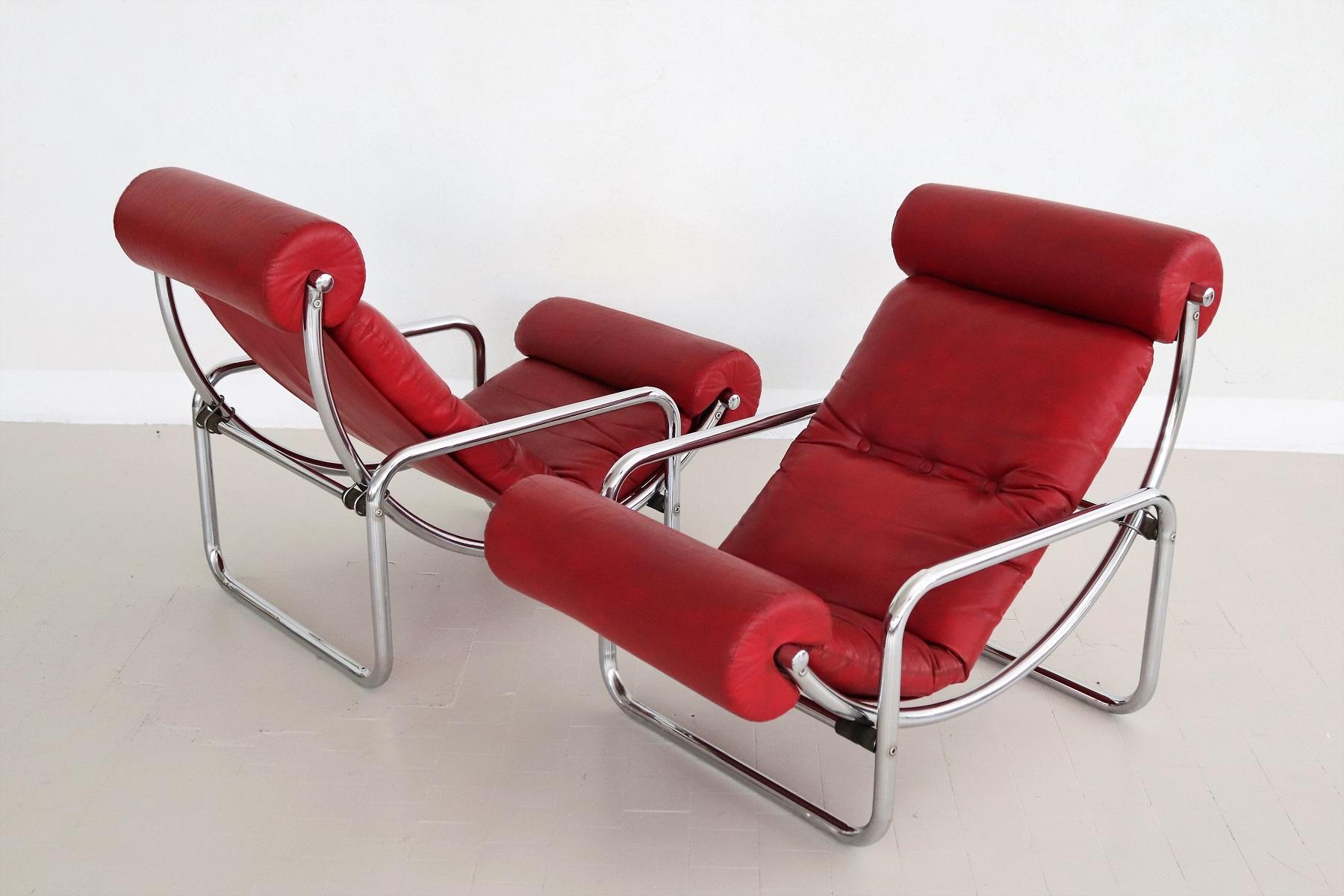 Italian Midcentury Pair Tubular Chrome and Leatherette Rocking Chair, 1960s 4