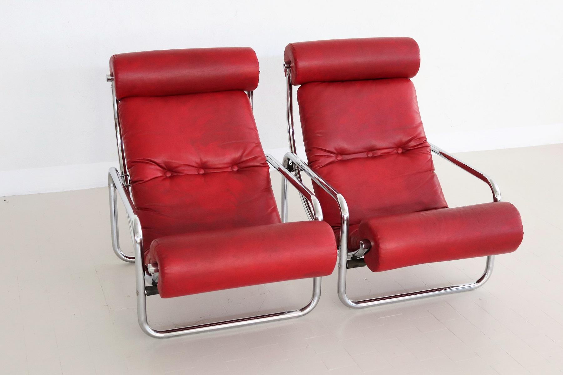 Italian Midcentury Pair Tubular Chrome and Leatherette Rocking Chair, 1960s 6