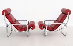 Italian Midcentury Pair Tubular Chrome and Leatherette Rocking Chair, 1960s