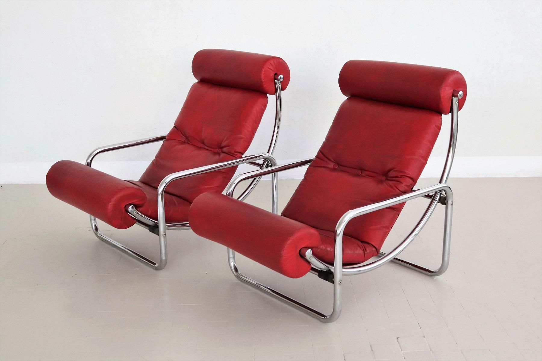 Mid-20th Century Italian Midcentury Pair Tubular Chrome and Leatherette Rocking Chair, 1960s