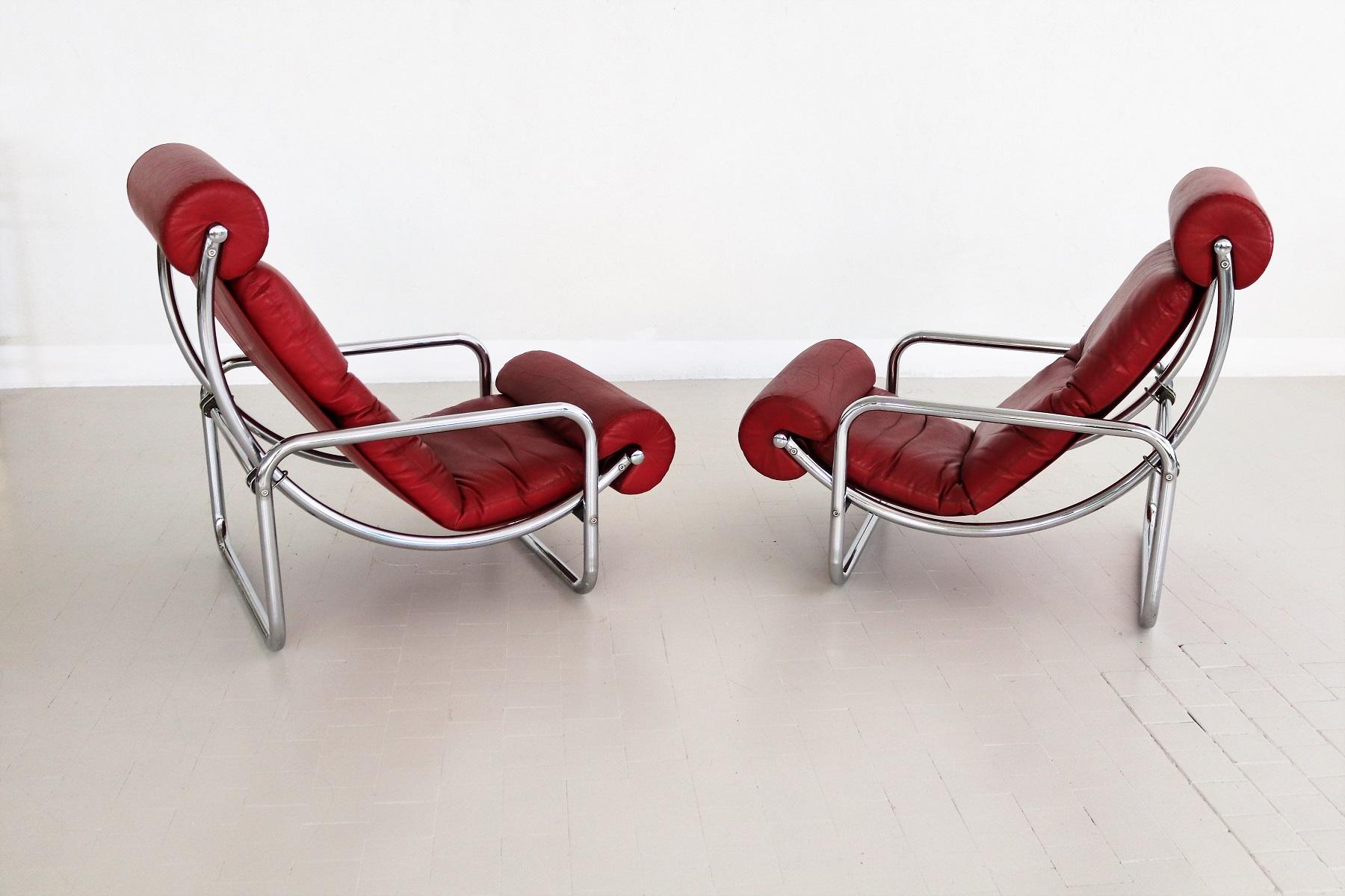 Italian Midcentury Pair Tubular Chrome and Leatherette Rocking Chair, 1960s 3