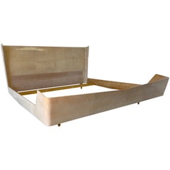 Italian Midcentury Parchment and Maple Bed, 1950s