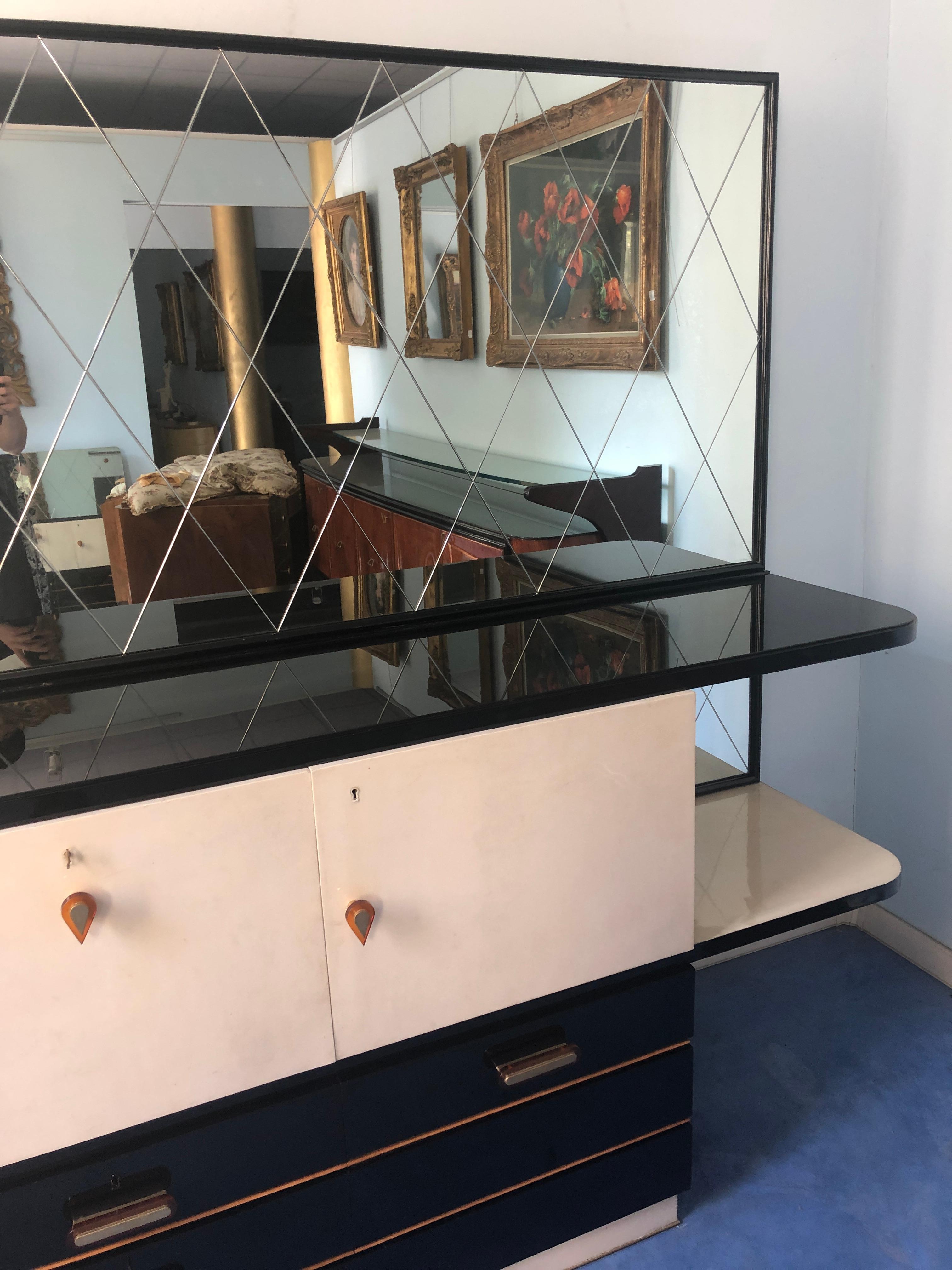 Italian Midcentury Parchment Black Lacquered Sideboard, 1950 For Sale 9