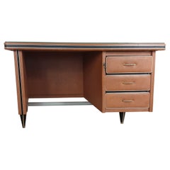 Italian Midcentury Parchment Desk Tan with Black and Gold Beading