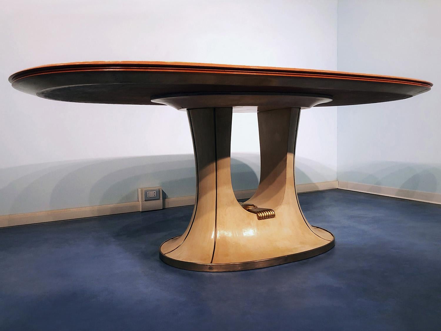 Italian Mid-Century Oval Parchment Dining Table by Vittorio Dassi, 1950s 9