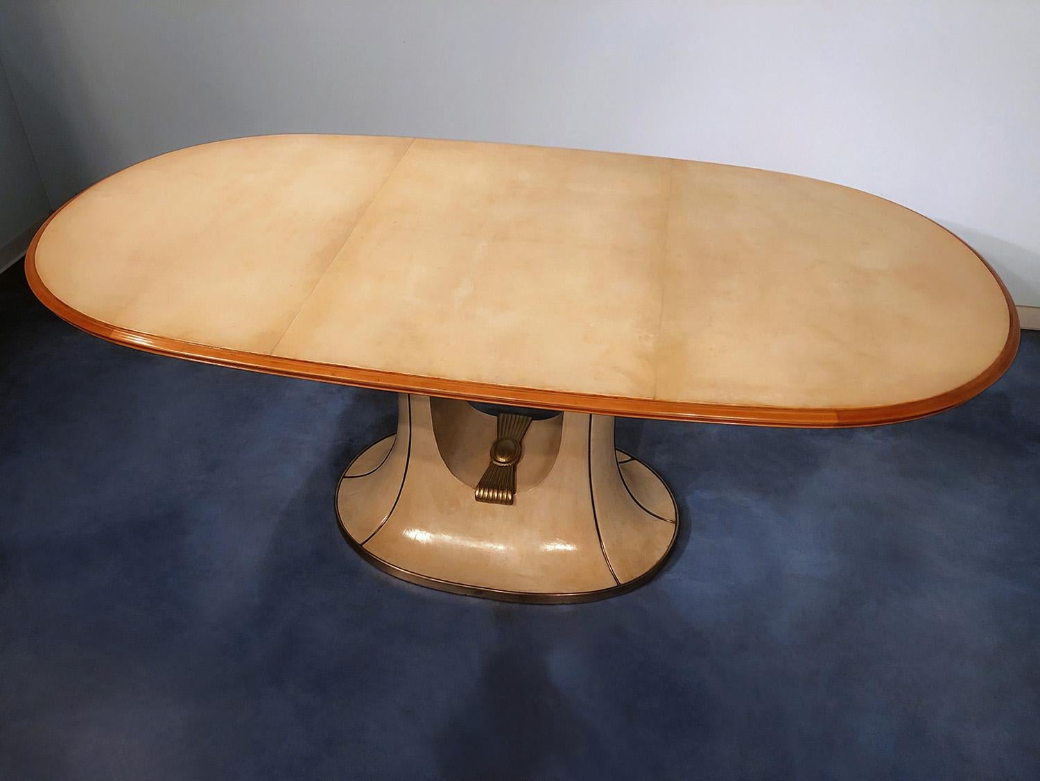 Parchment Paper Italian Mid-Century Oval Parchment Dining Table by Vittorio Dassi, 1950s