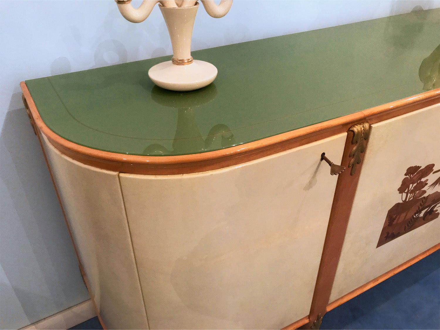Italian Midcentury Parchment Sideboard by Giovanni Gariboldi, 1950s In Good Condition In Traversetolo, IT