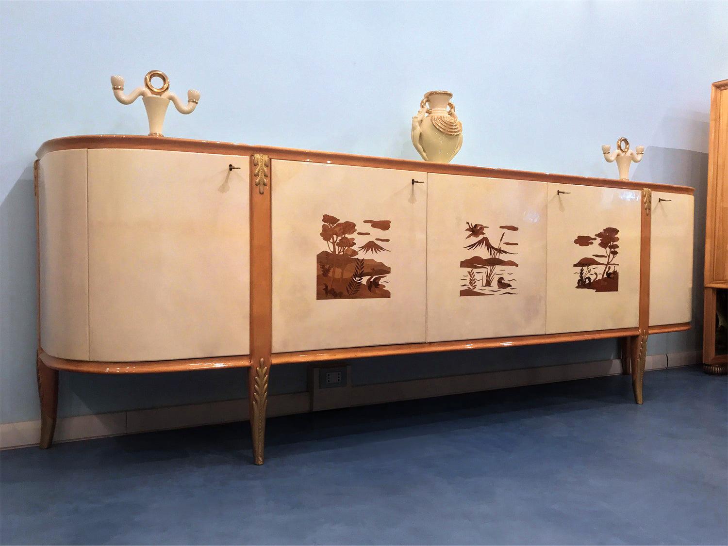 Mid-20th Century Italian Midcentury Parchment Sideboard by Giovanni Gariboldi, 1950s