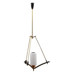 Italian Midcentury Pendant Chandelier with Opaline Glass, Vintage Lighting