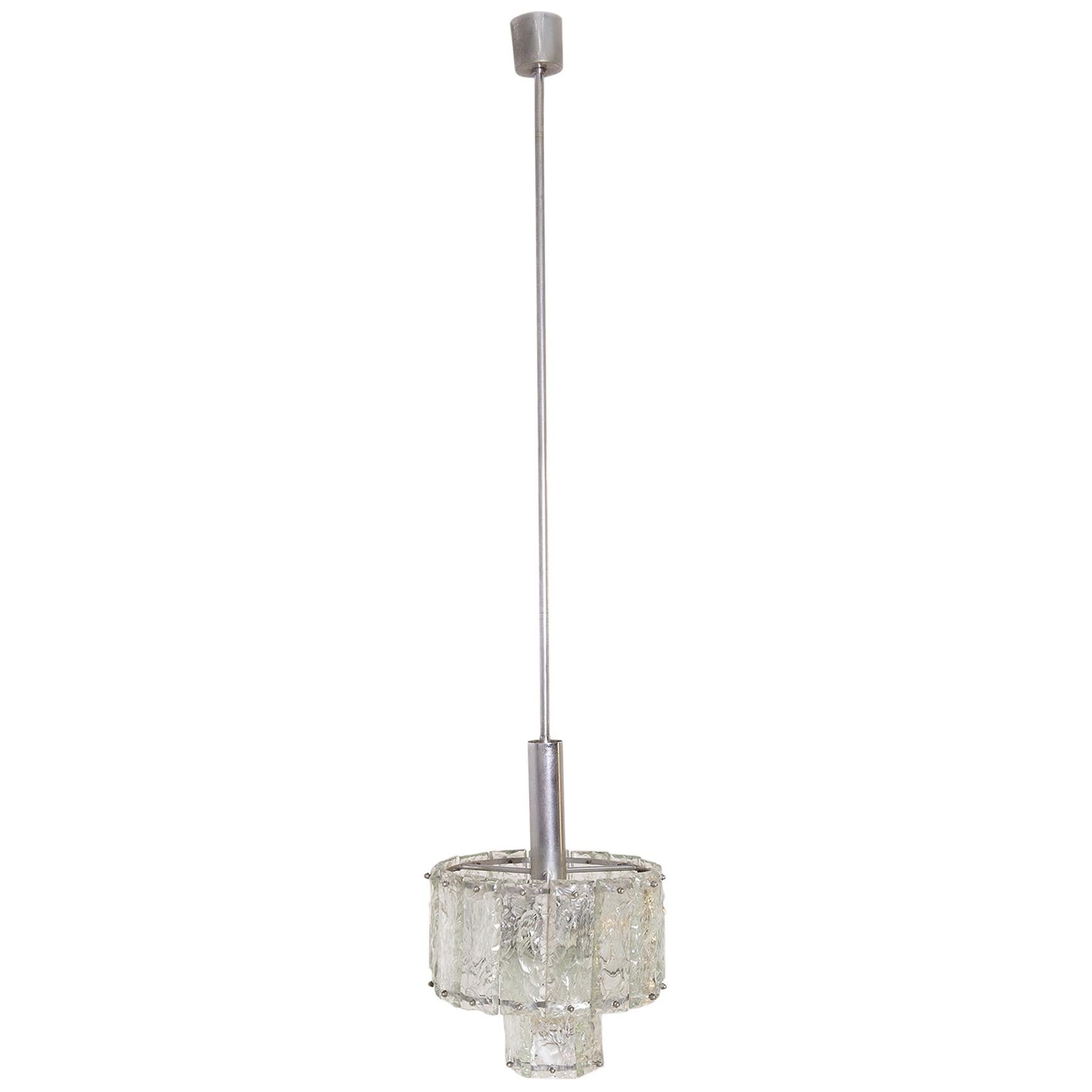 Italian Midcentury Pendant in Nickel-Plated and Glass, 1960s