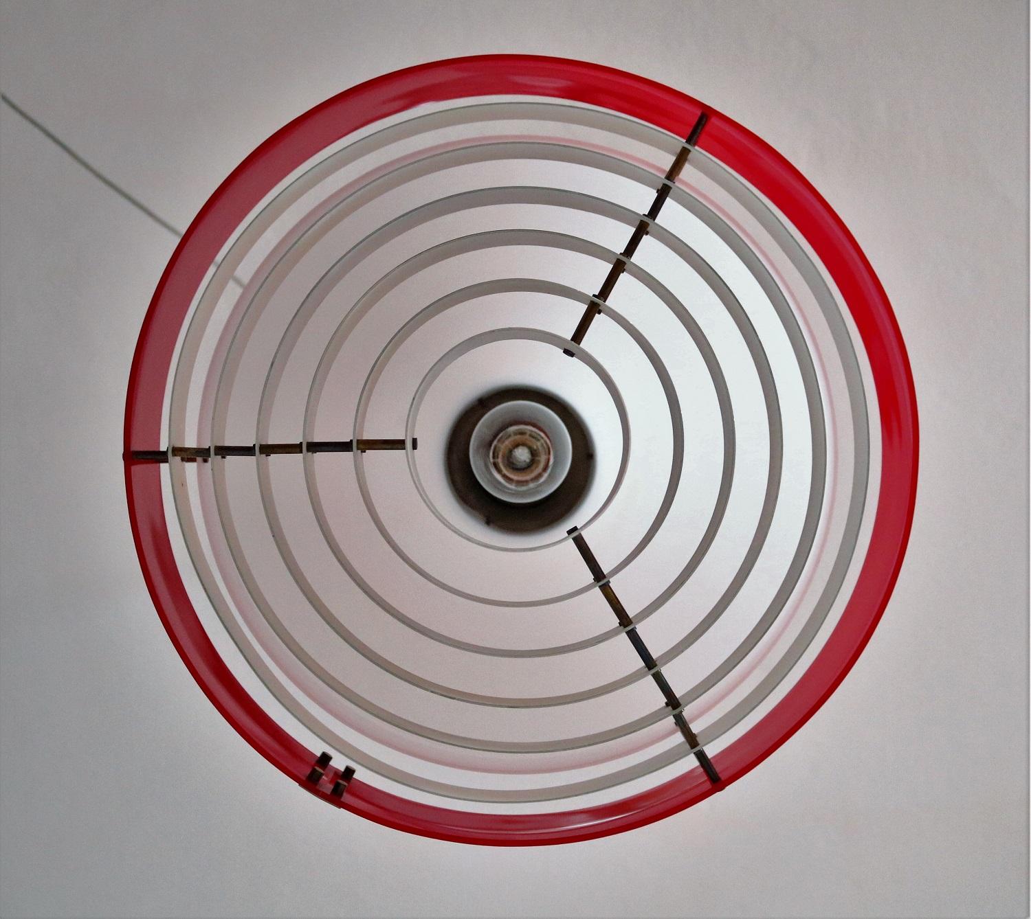 Italian Midcentury Pendant Lamp in Acrylic Aluminium and Brass by Stilnovo 1950s For Sale 2