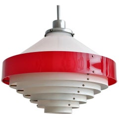 Stilnovo Lampe pendante italienne du milieu du siècle en acrylique, aluminium et laiton années 1950