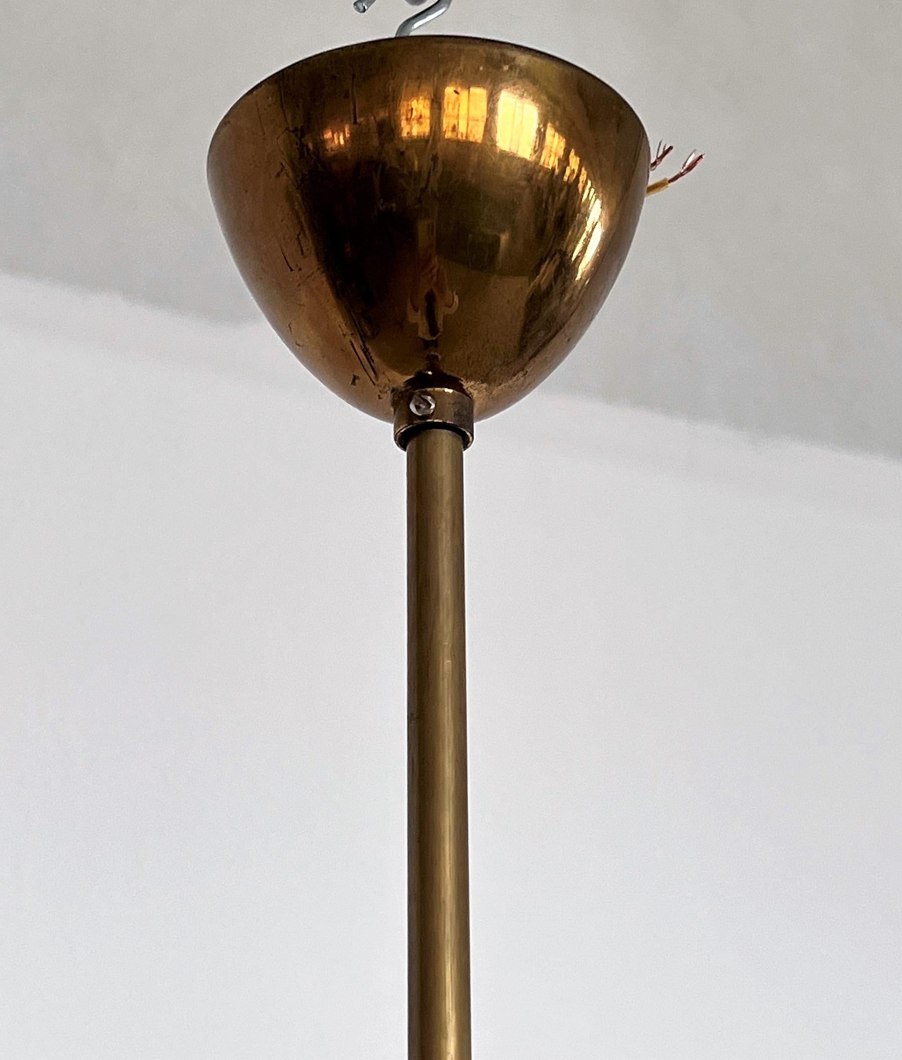 Italian Midcentury Pendant Lamp in Opaline Glass with Brass Details, 1950s 1