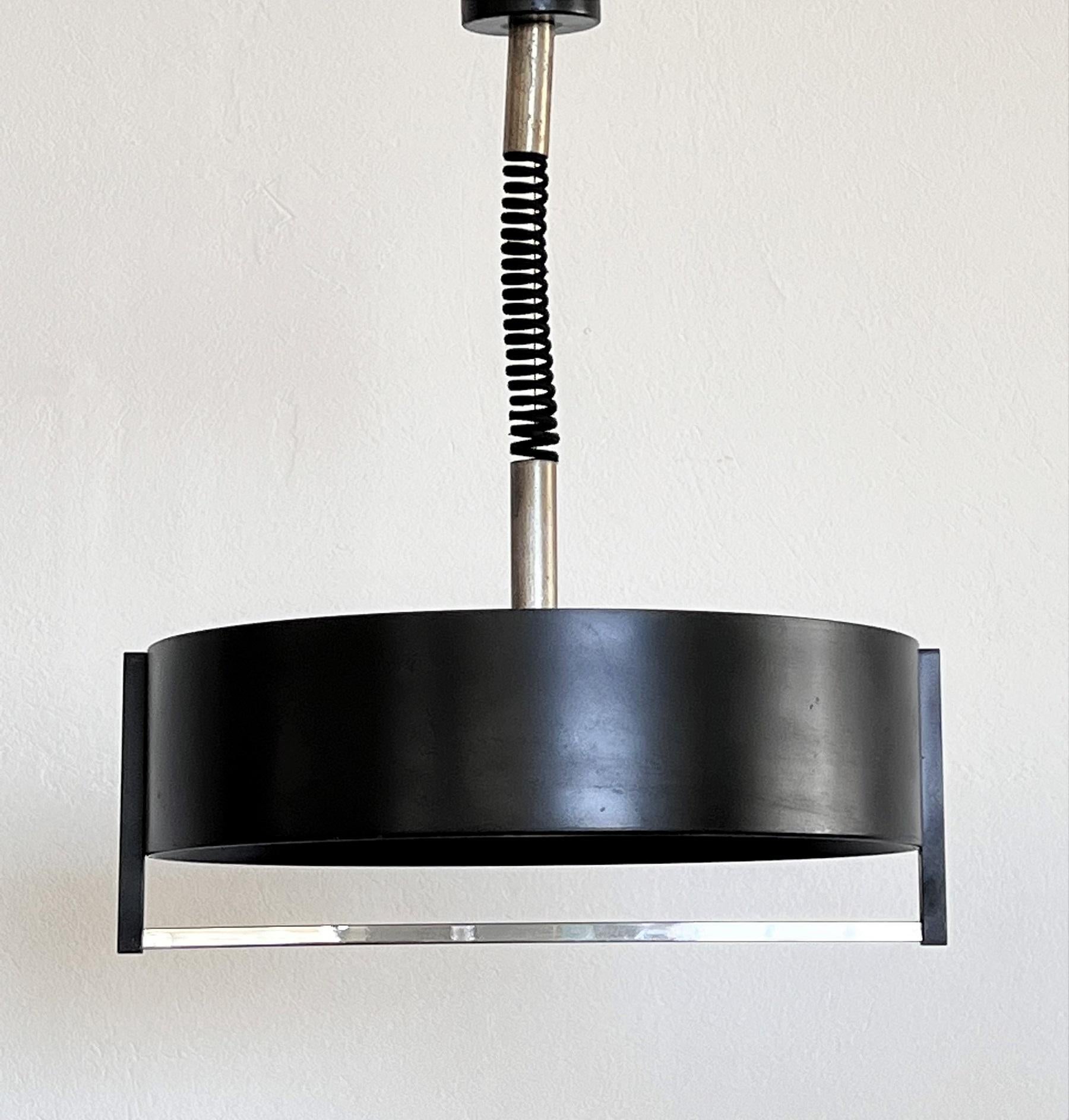 Varnished Italian Stilnovo Pendant Lamp in Metal and Glass, 1960s For Sale