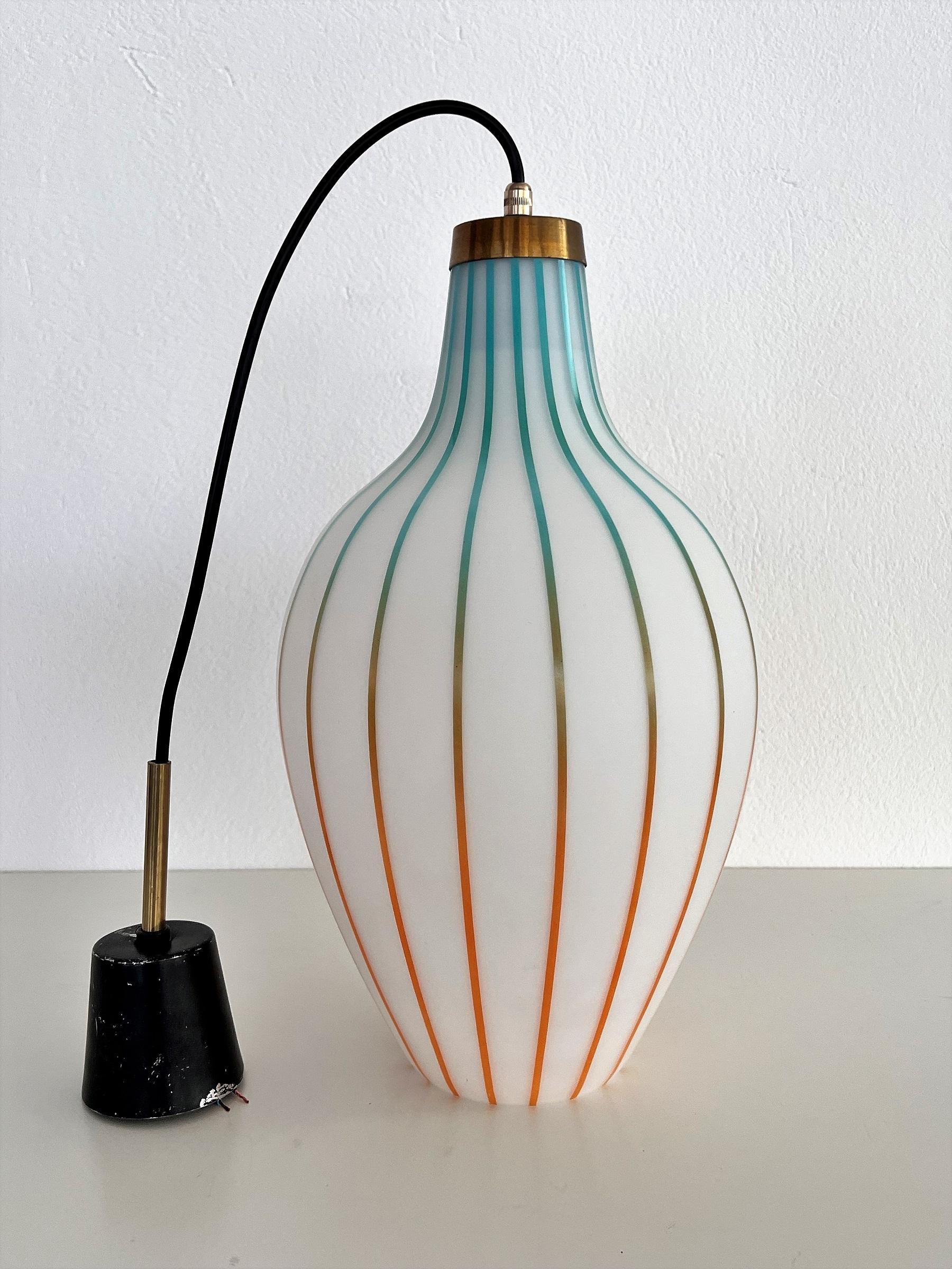 Italian MidCentury Pendant Light with Murano Glass in Massimo Vignelli Style 60s For Sale 3