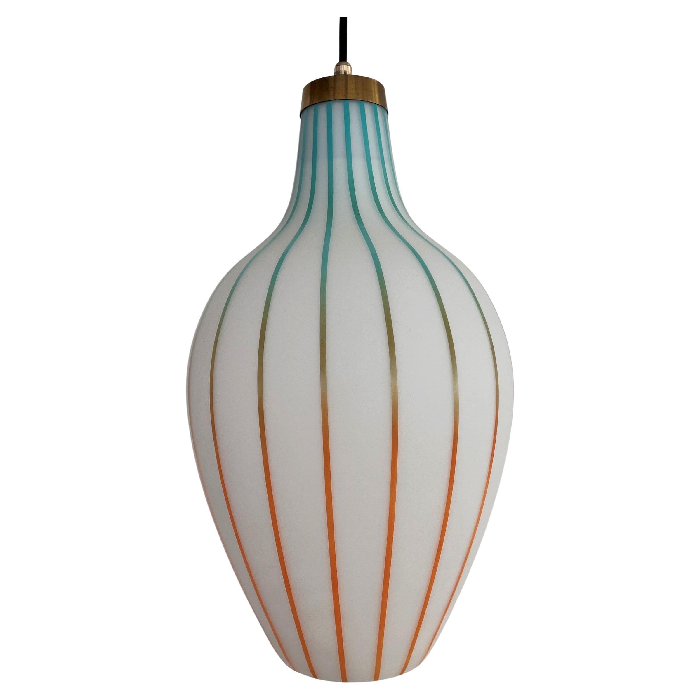 Italian MidCentury Pendant Light with Murano Glass in Massimo Vignelli Style 60s For Sale