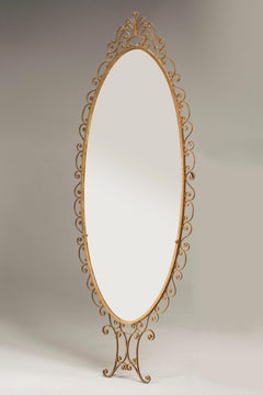 Italian Midcentury Pier Luigi Colli Golden Wrought Iron Oval Mirror