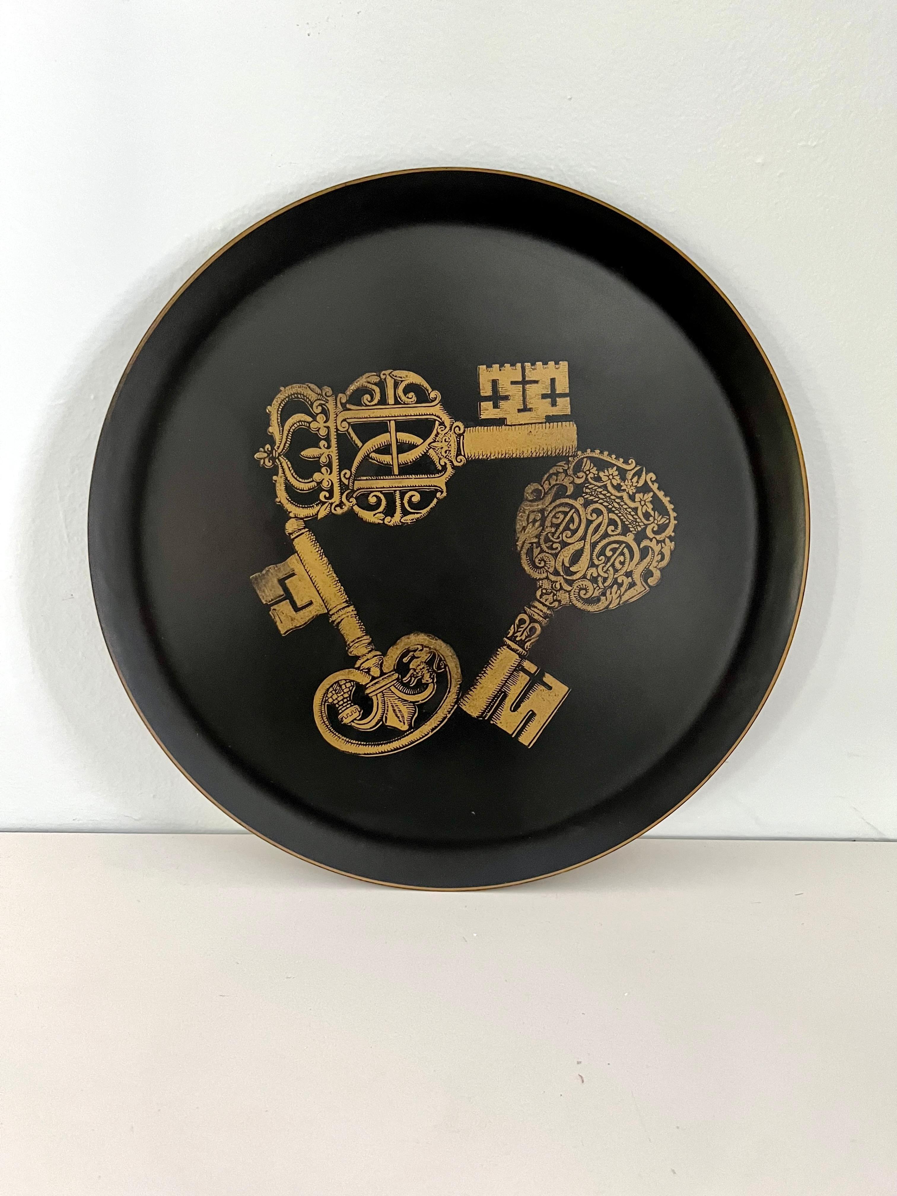 Hand-Crafted Italian Midcentury Piero Fornasetti Tray with Key Detail
