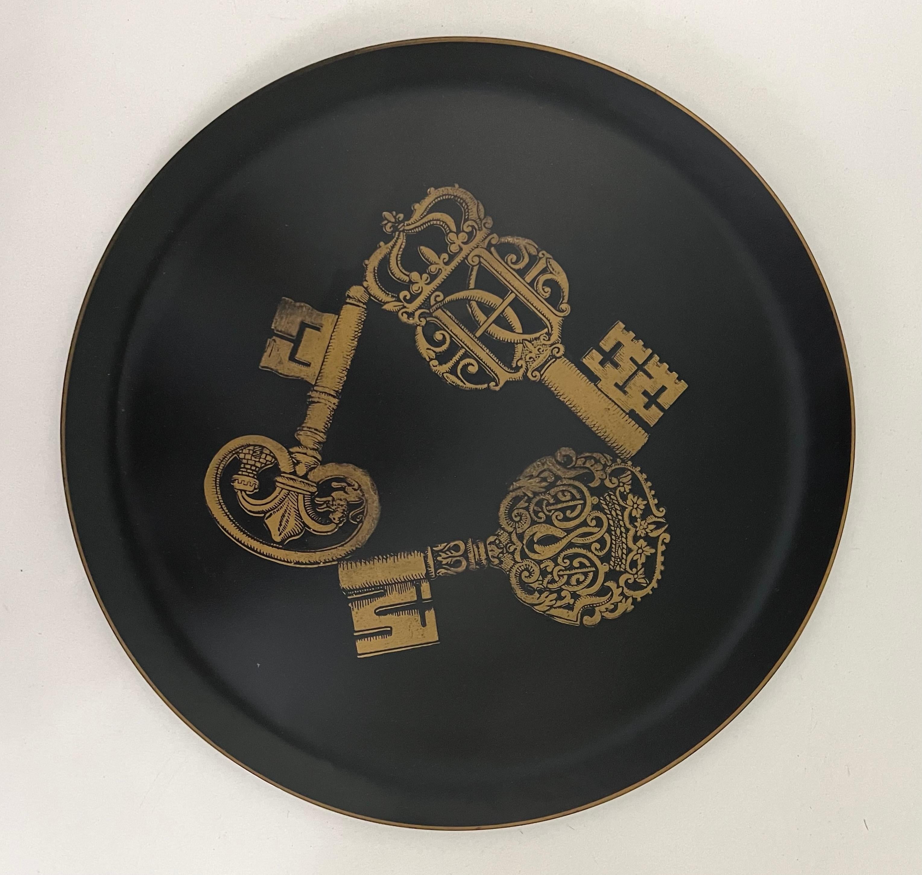 Metal Italian Midcentury Piero Fornasetti Tray with Key Detail