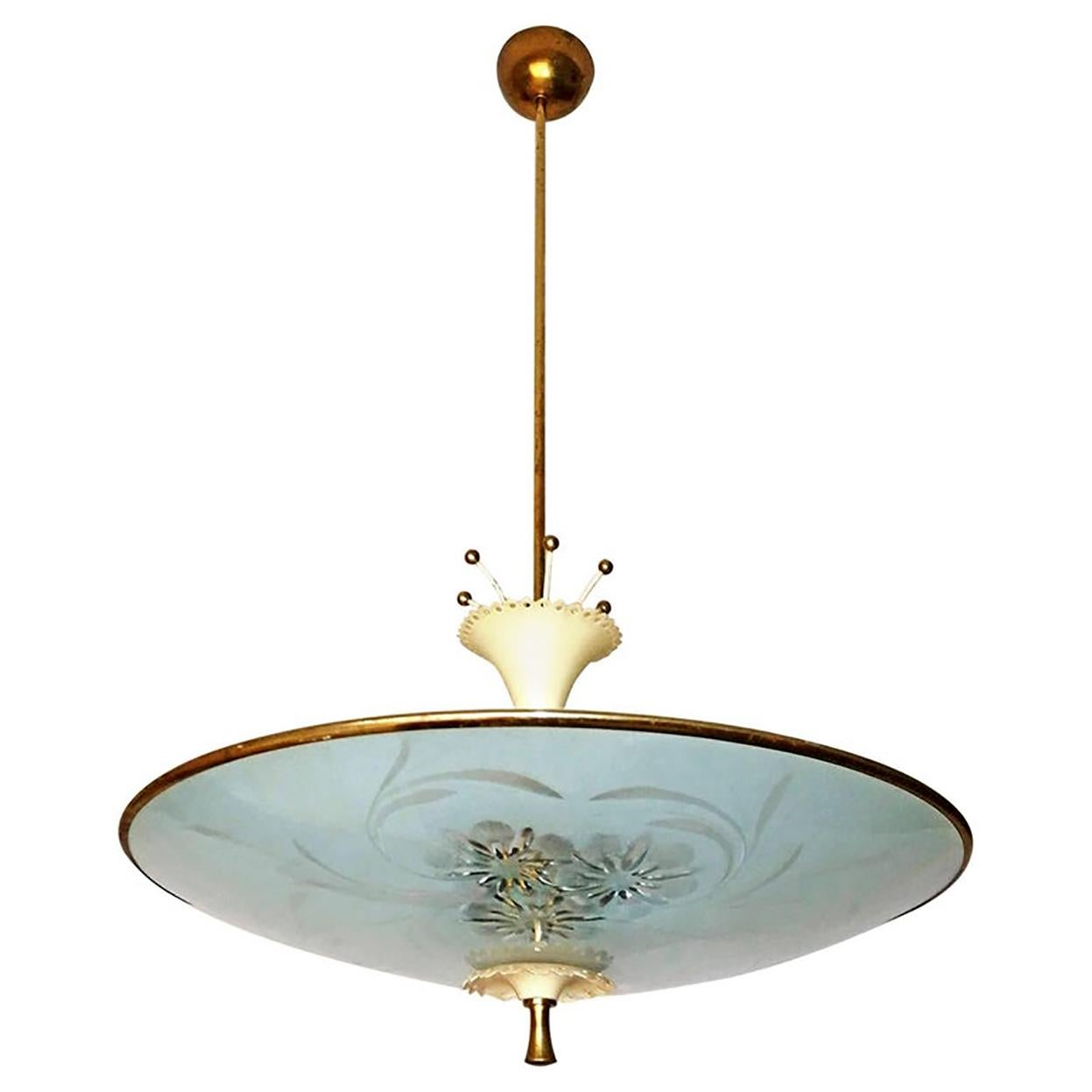 Italian Midcentury Pietro Chiesa for Fontana Art Glass 6-Light Chandelier c1940 For Sale 13