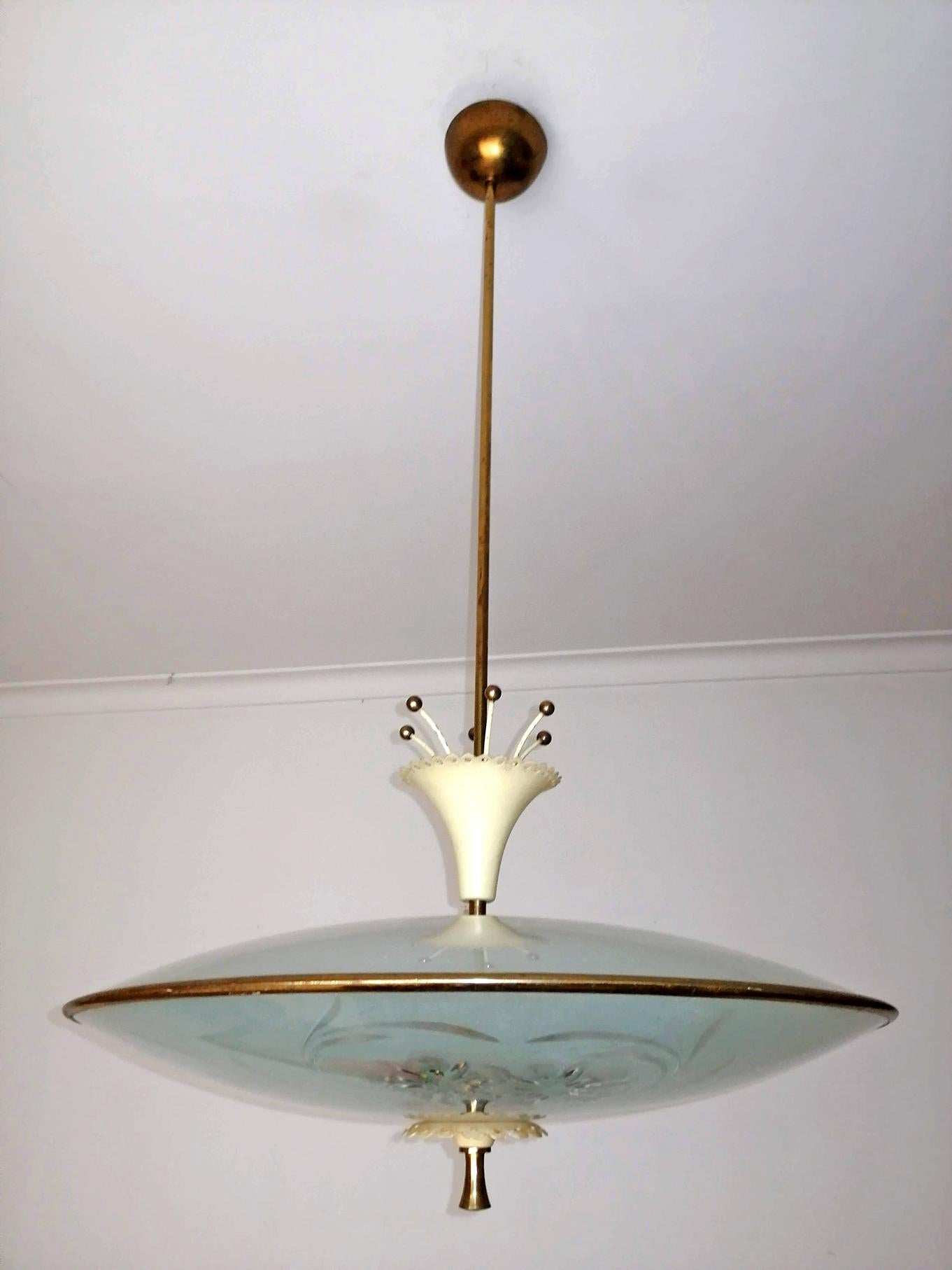 Italian Midcentury Pietro Chiesa for Fontana Art Glass 6-Light Chandelier c1940 In Good Condition For Sale In Coimbra, PT