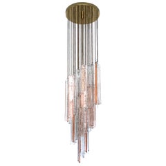 Italian Midcentury Pink Clear Mazzega Murano Glass Long Spiral Chandelier, 1970s