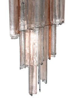 Italian Midcentury Pink Clear Mazzega Murano Glass Spiral Chandelier, 1970s