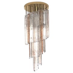 Italian Midcentury Pink Clear Mazzega Murano Glass Spiral Chandelier, 1970s