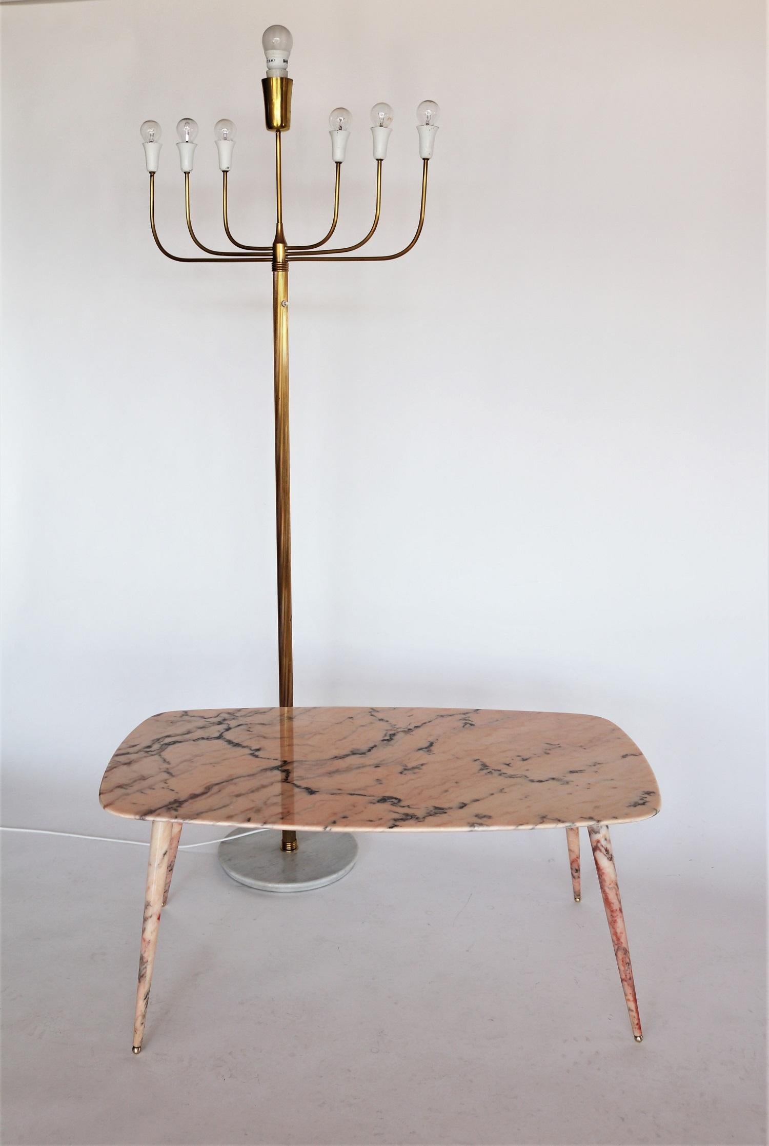 Italian Midcentury Pink Marble Coffee Table with Brass Tips, 1950s 7