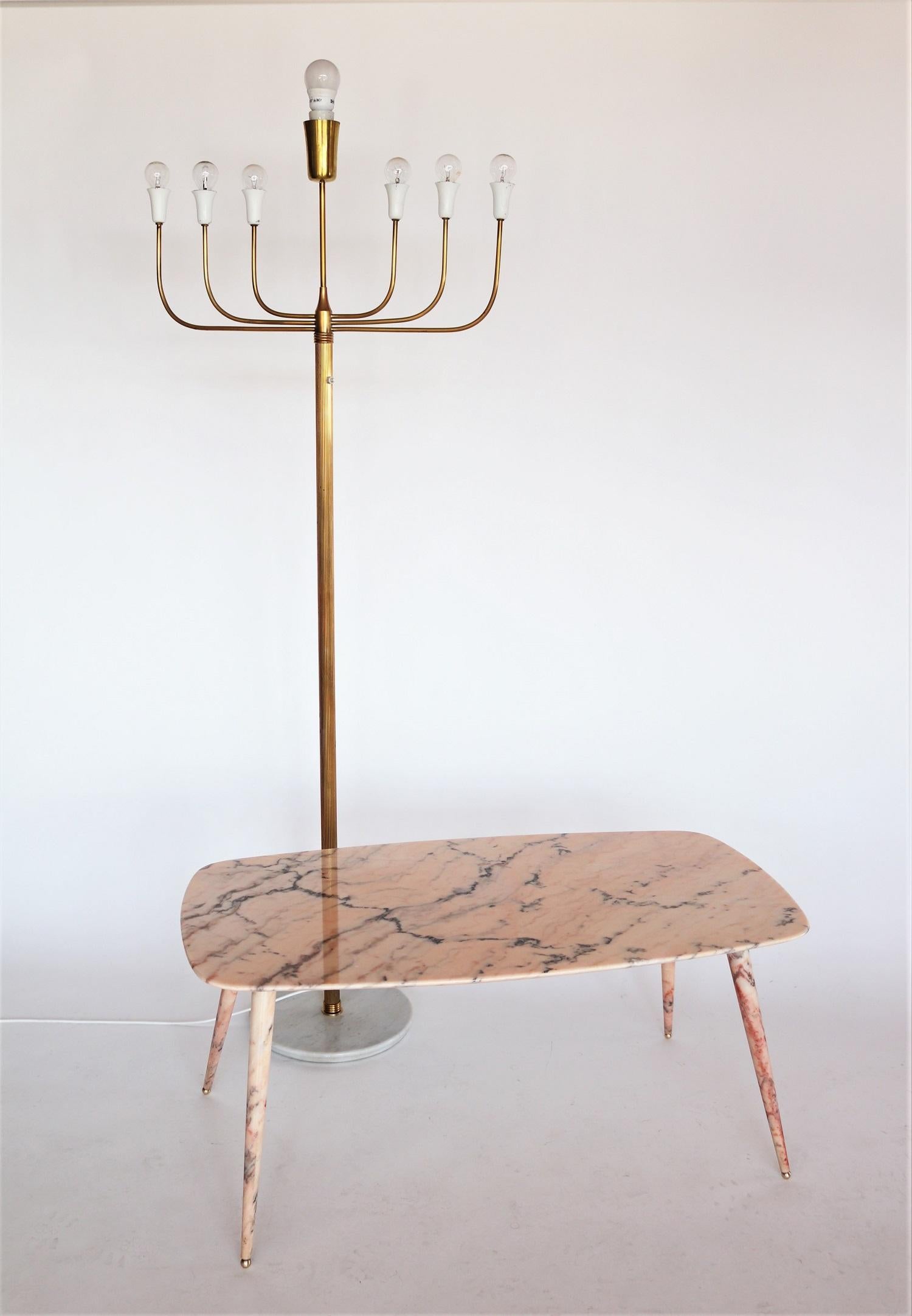 Italian Midcentury Pink Marble Coffee Table with Brass Tips, 1950s 1