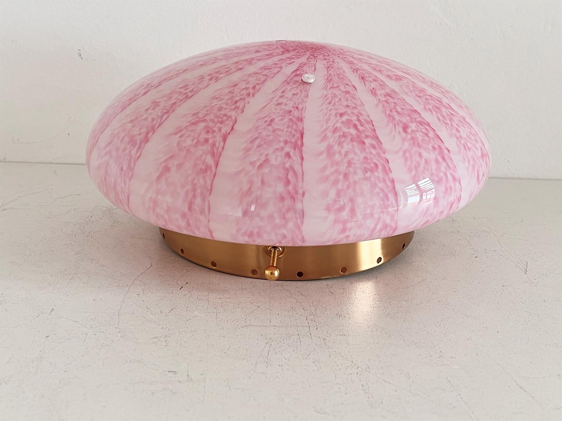 Italian Midcentury Pink Murano Glass Flush Mount Light by La Murrina, 1970 In Good Condition In Morazzone, Varese