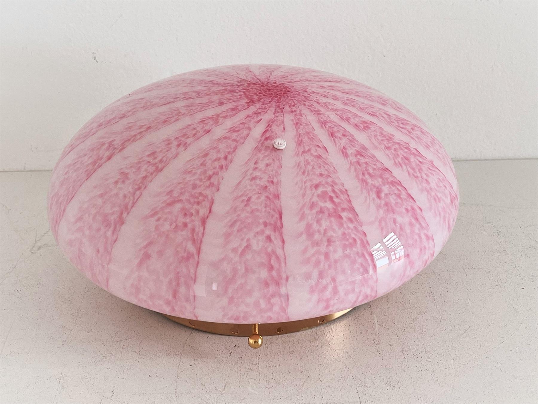 Italian Midcentury Pink Murano Glass Flush Mount Light by La Murrina, 1970 2