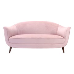 Italian Midcentury Pink Velvet Sofa, 1950s