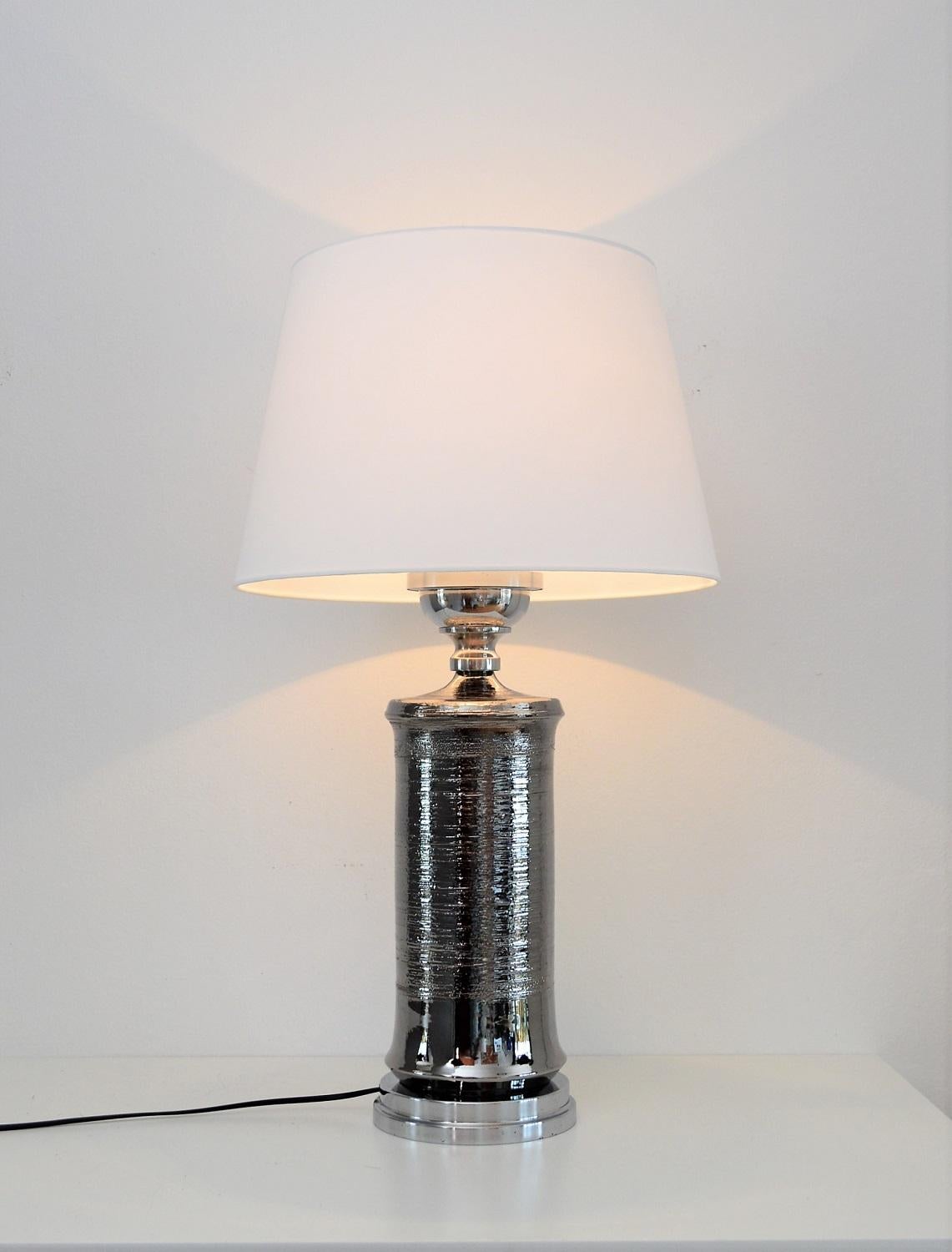 Italian Midcentury Platinum Ceramic Table Lamp by Bitossi, 1970s 10