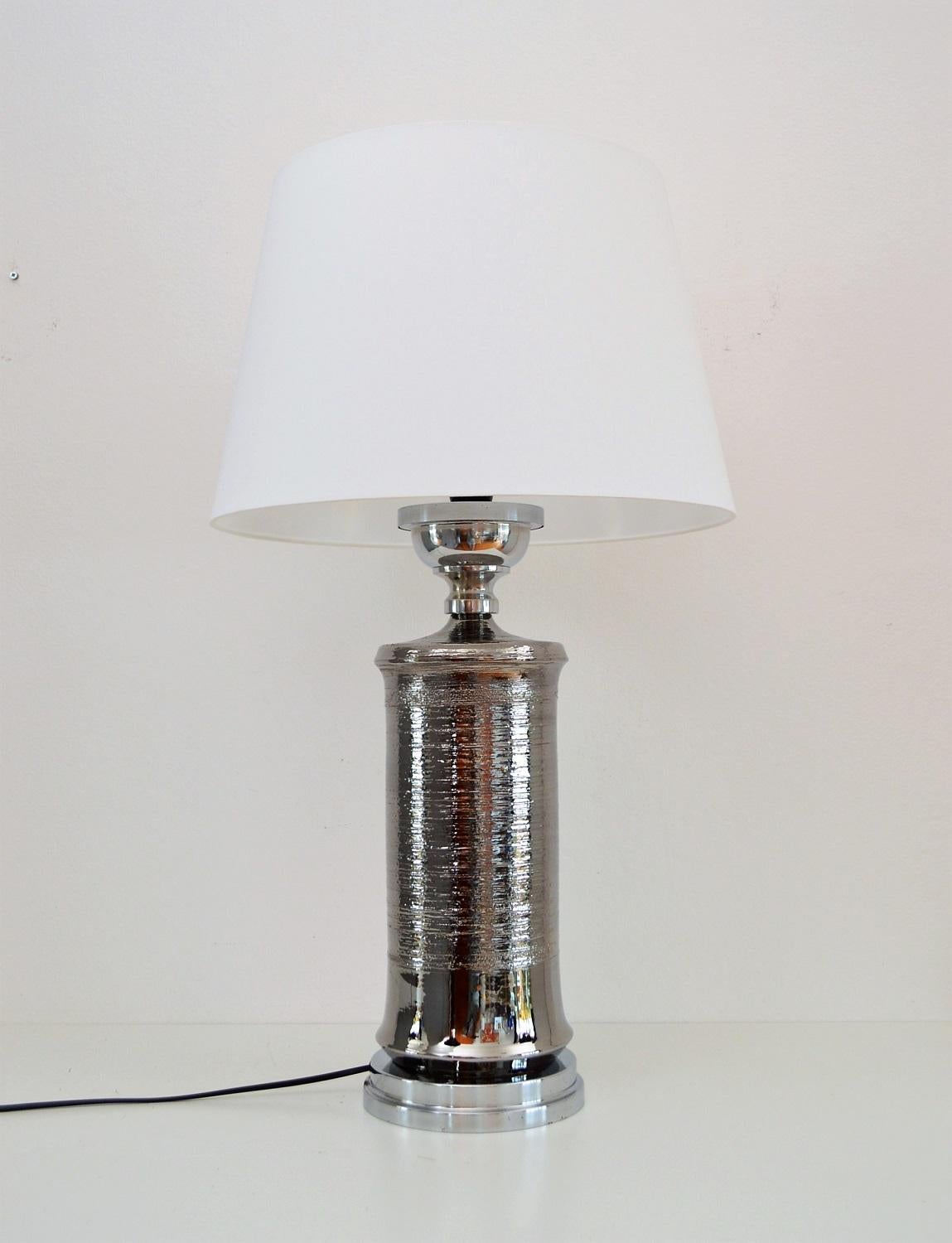 Metal Italian Midcentury Platinum Ceramic Table Lamp by Bitossi, 1970s For Sale