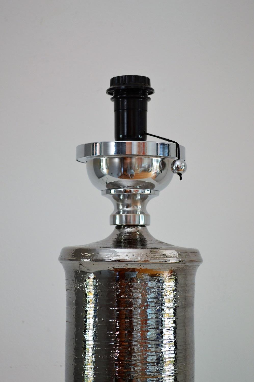 Lampada da tavolo italiana in ceramica platino del Medioevo di Bitossi, anni '70 1