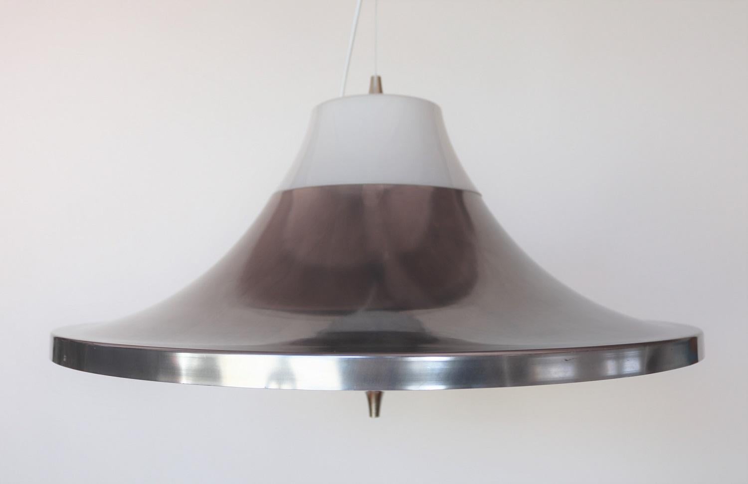 Aluminum Italian Midcentury Plexiglass Pendant Lamp, 1960s