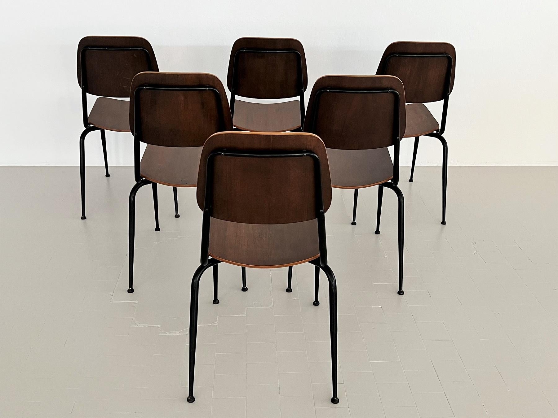 Mid-20th Century Italian Mid-Century Plywood Nutwood Chairs by Velca Legnano, 1960s For Sale