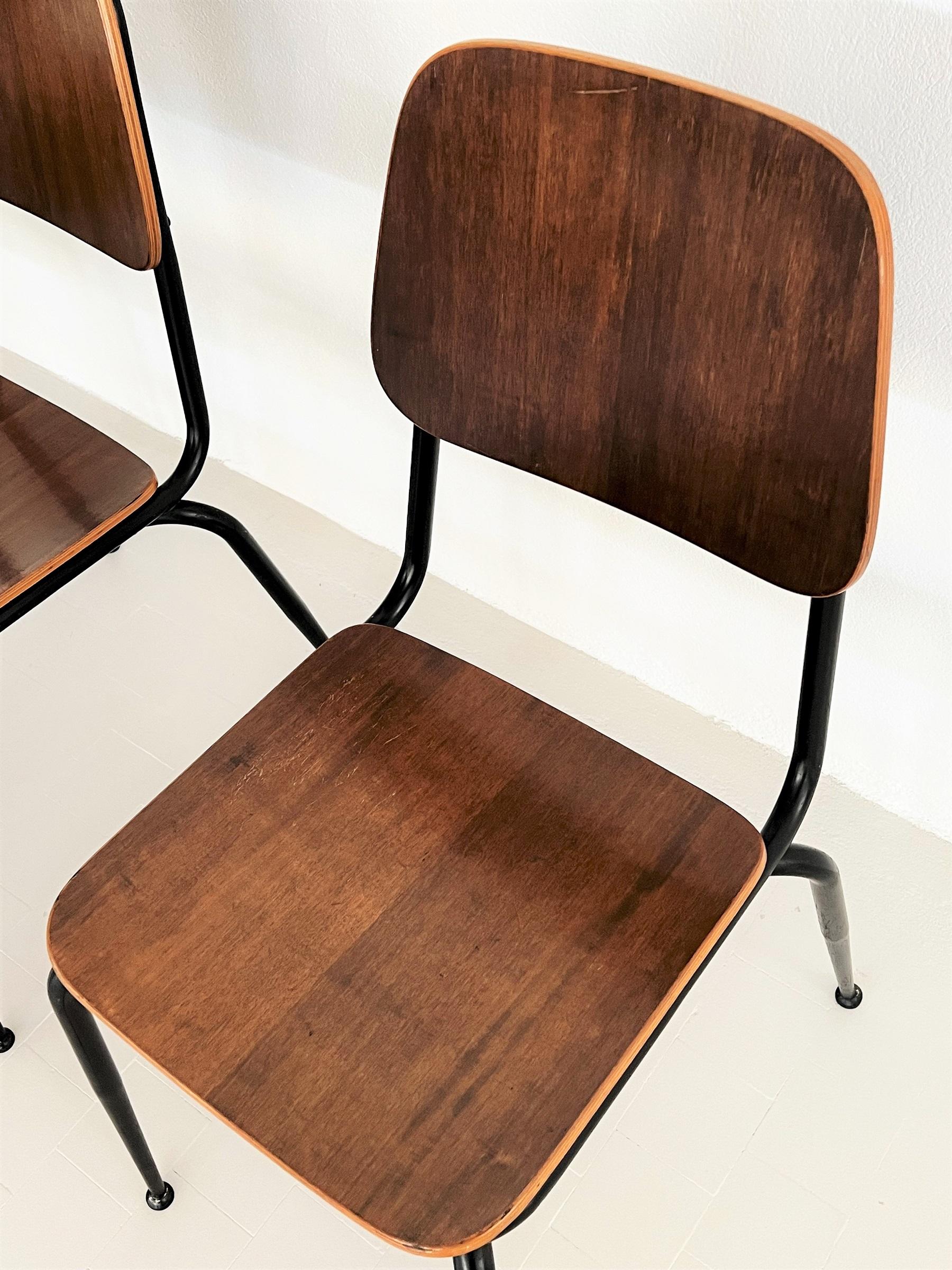 Metal Italian Mid-Century Plywood Nutwood Chairs by Velca Legnano, 1960s For Sale