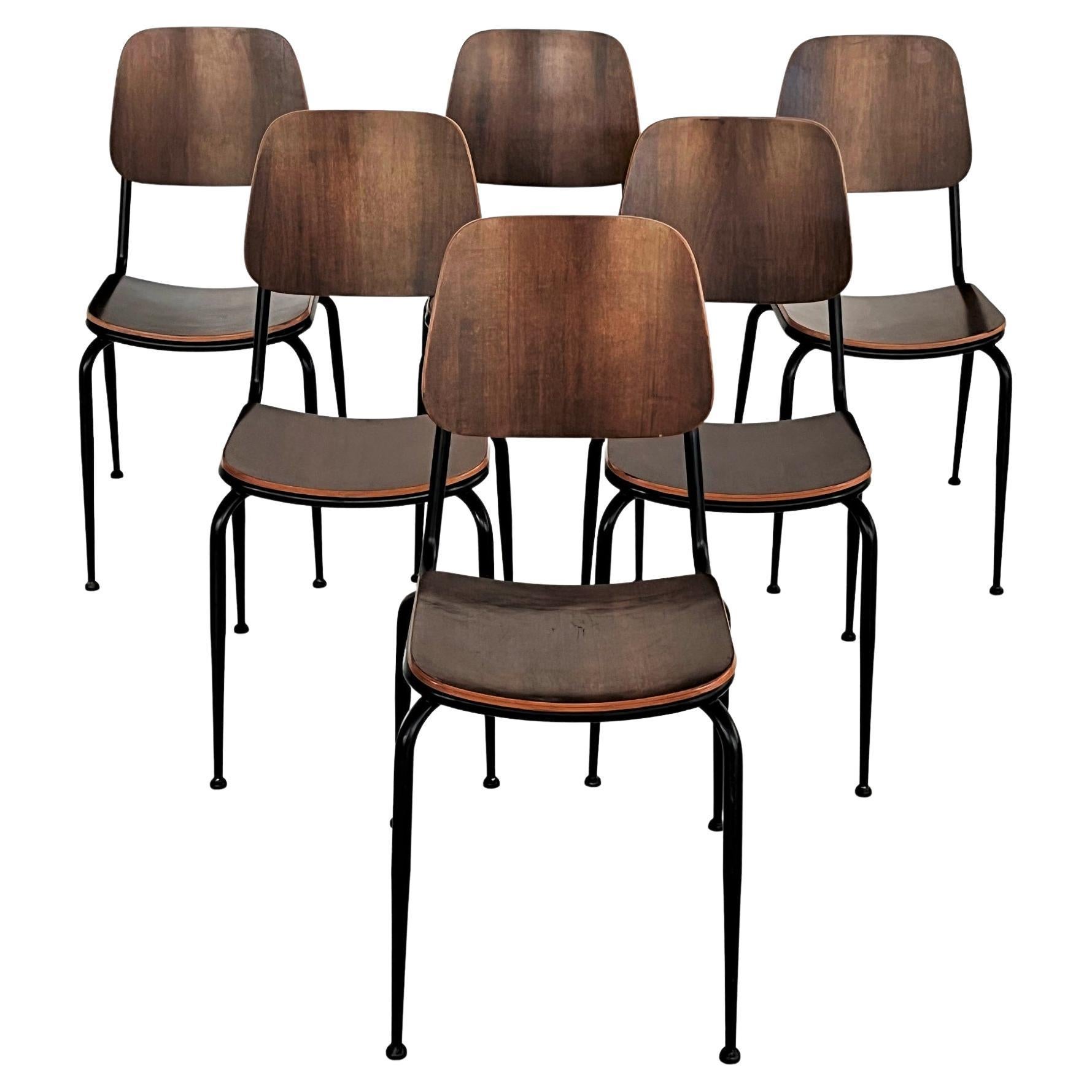 Sillas italianas de madera contrachapada de nogal de mediados de siglo, por Velca Legnano, años 60