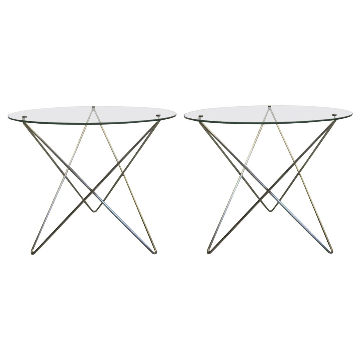 Italian Midcentury Stainless Steel and Glass Side Tables, Carlo Paccagnini, Pair For Sale