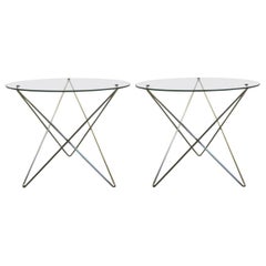 Italian Midcentury Stainless Steel and Glass Side Tables, Carlo Paccagnini, Pair