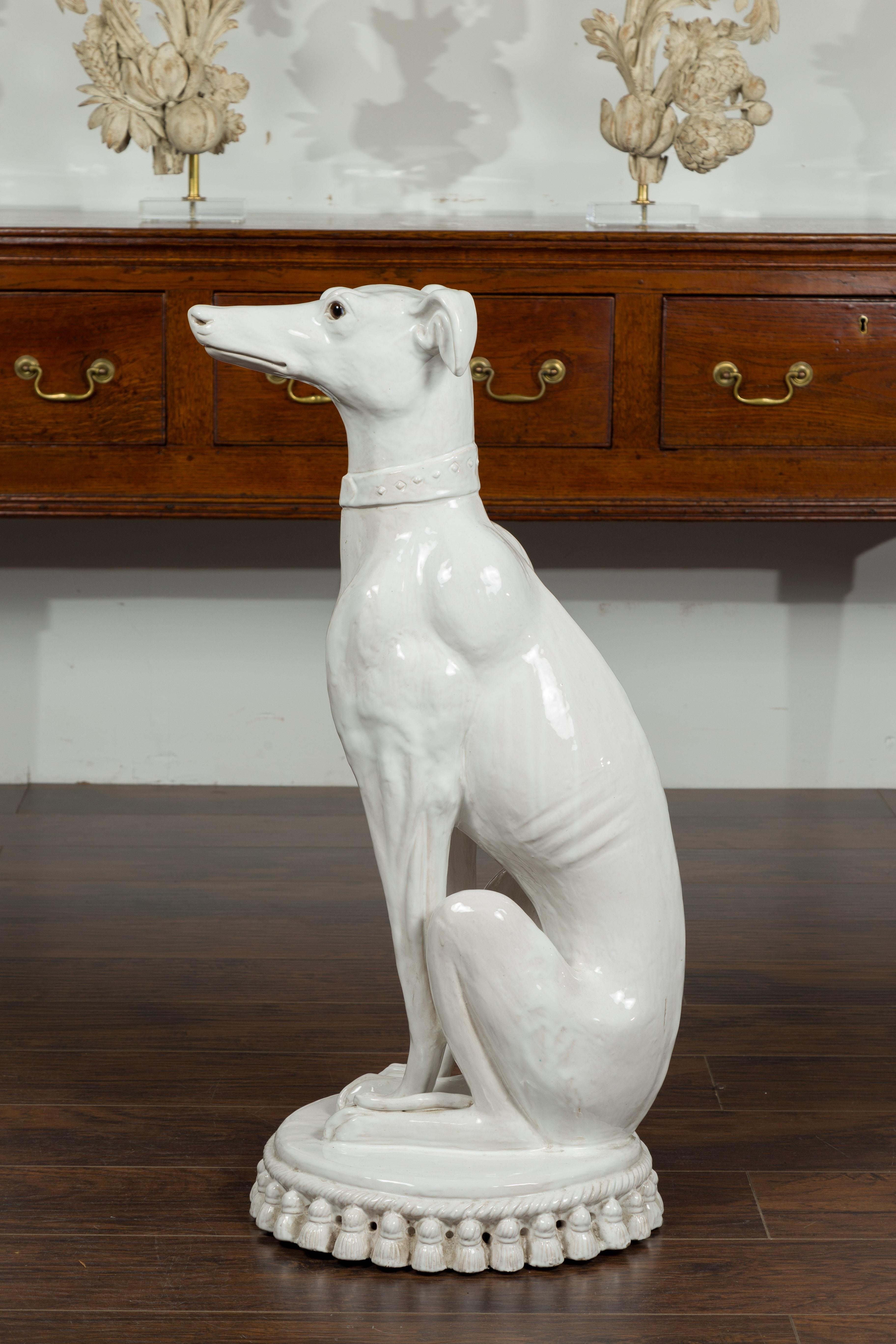 Italian Midcentury Porcelain Sculpture of a Greyhound Dog Sitting on a Cushion 2